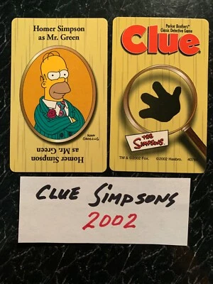 CLUE The Simpsons HOMER SIMPSON as MR GREEN SUSPECT CARD Game Replacement 2002 - Image 1 of 2