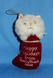 Friskies Fancy Feast 2000 weiße Katze im roten Samtstrumpf Weihnachtsschmuck - Bild 1 von 4