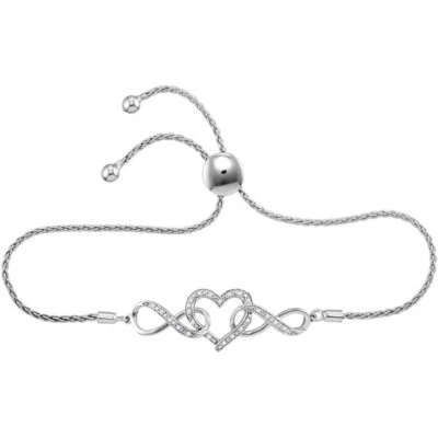 Brazalete Bolo Corazón Infinito Diamante Redondo Plata de Ley para Mujer 1/6 Cttw Foto 1 de 2