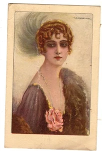 CI0063 CORBELLA DONNA CON CAPPELLO S 130 6 VIAGGIATA 1920 PIEGHE - Picture 1 of 1