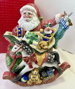 FITZ & FLOYD CLASSIC HOLIDAY SANTA OLD FASHIONED CHRISTMAS TEAPOT - Picture 1 of 8