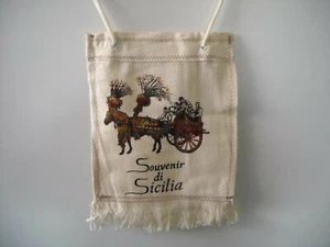 BORSA SICILIA TESSUTO BIANCO STAMPATO CARRETTINO FRANGIA ANNI '80 - Photo 1/1