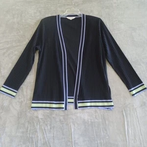 Exclusively Misook Xl Open Cardigan Knit Long Sleeve Career Travel Black Purple - Picture 1 of 10