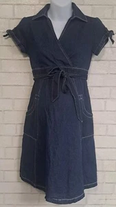 Motherhood Maternity Midi Dress Womens Size S Blue Denim Pockets Cottage Y2K 90s - Picture 1 of 5