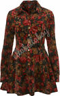 TOPSHOP Retro Dark Floral 70s Cord Tapestry Popper Shirt Dress Cottagecore 12 40