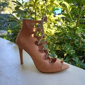 Suede Lace-Up Peep Toe Camel Ankle Stilettos Size 37 by Office London Fr Spain - Picture 1 of 6