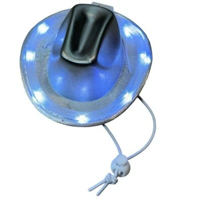 NUEVO Sombrero de Vaquero para Perro Ajustable Plateado Iluminado Cachorro Halloween Disfraz Vaquera Foto 1 de 4