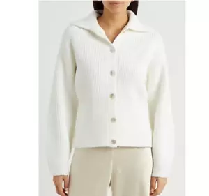 Vince Ribbed Collared Cardigan Sweater Heavy Cotton Knit Shell Buttons Ivory XS - Picture 1 of 13
