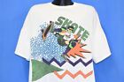 Vintage 90er Jahre SKATEBOARD SKATING FLIEGEND HOCH NEON WEISS 2-SEITIG T-Shirt XL