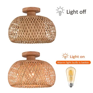 Pendant Light Hanging Ceiling Lamp Fixture Vintage Bamboo Wicker Rattan Shade - Picture 1 of 14
