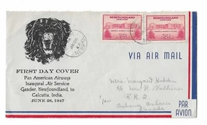 Terranova 1947 Pan Am primer vuelo Gander a la India/cachet con buen franqueo - Imagen 1 de 2