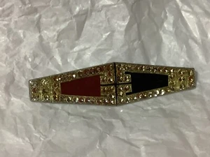 Antique c-clasp brooch Art Deco nouveau red black pink stones glass covered - Picture 1 of 12