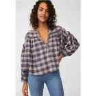 Free People We The Free M Jessie Plaid Top Grey Combo OB1355779
