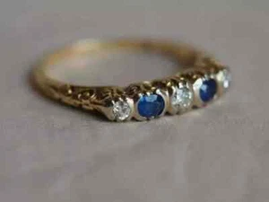 2Ct Lab-Created Sapphire Antique Vintage Art Deco Ring 14k Yellow Gold Plated - Picture 1 of 4