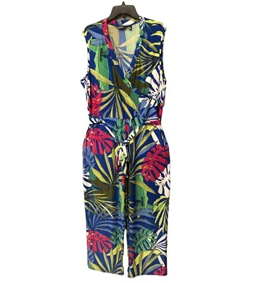 Mono elástico floral tropical manga cuello en V Mlle Gabrielle para mujer talla 2X Foto 1 de 4
