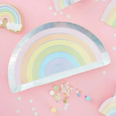 Pastel Iridescent Foiled Rainbow Paper Plates 8pk Girls Birthday Party Tableware - Image 1 of 4