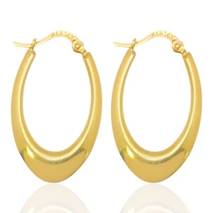 14K Real Solid Yellow Gold Oval Hoops Earrings 2MM x 25MM - Picture 1 of 3