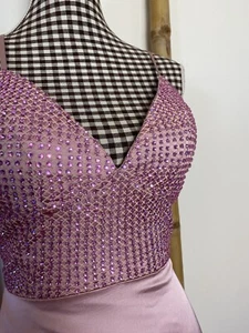 Portia And Scarlett Pink Maxi Satin Dress Size 3 (8-10) Sequins NWT Sexy Formal - Picture 1 of 14