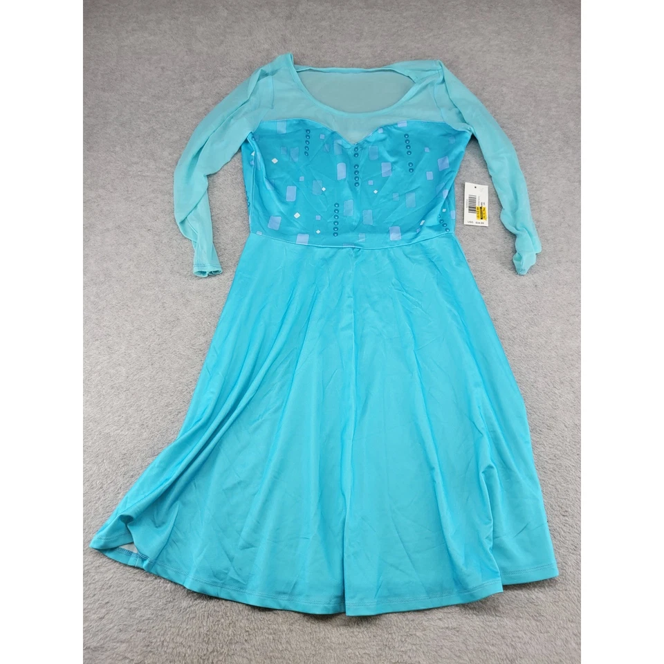 Disney Frozen Elsa Vestido Azul Brillante Lentejuelas Manga Larga SM MD Niños Disfraz Foto 1 de 4