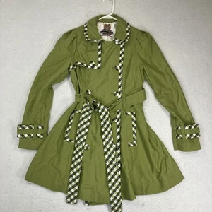 Forever 21 Twist Vintage Lime Green Trench Coat With Plaid Accents Small - Picture 1 of 6