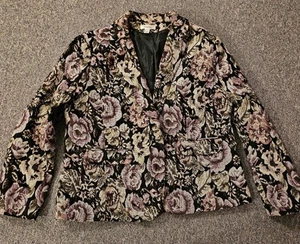 Dressbarn Womens XL Blazer Jacket Purple Black Tapestry Needs Button Dry Clean - Picture 1 of 11