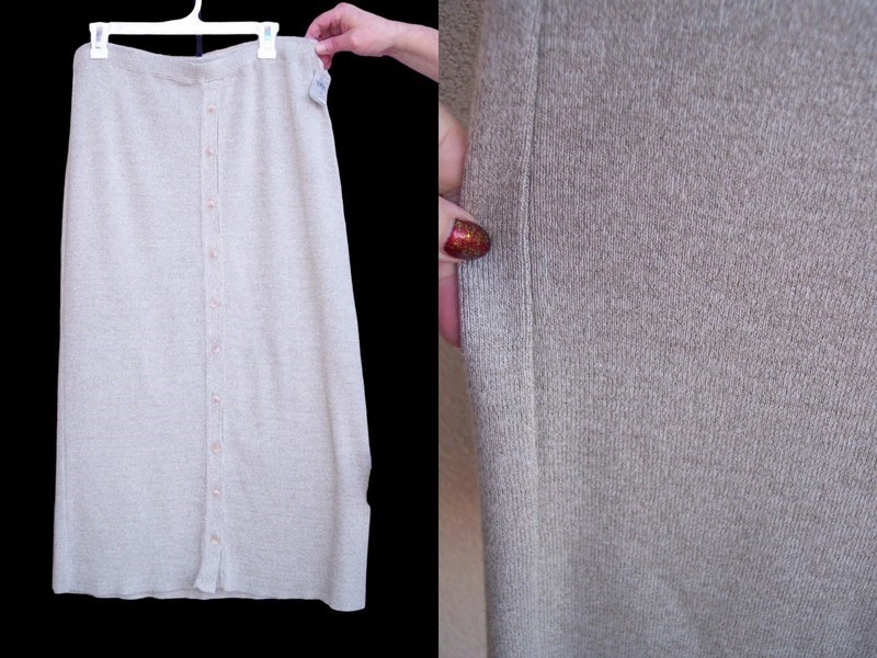 Joan Vass NUEVO $200 Neiman Marcus Falda Talla Grande 1x OTOÑO Suéter Tejido Neutro  Foto 1 de 4