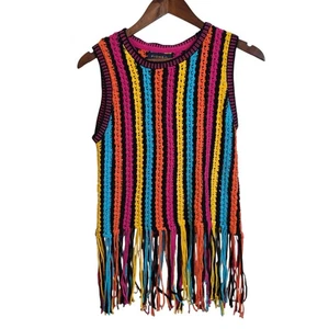 Camiseta sin mangas Piombo colorida con flecos de ganchillo a rayas tejida sin mangas pequeña retro y2k - Imagen 1 de 8