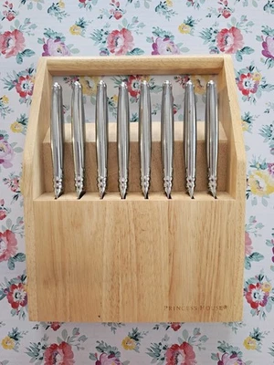Princess House Barrington Bistro Steak Knives (8) + Caddy Wood Block Holder  - Image 1 of 4