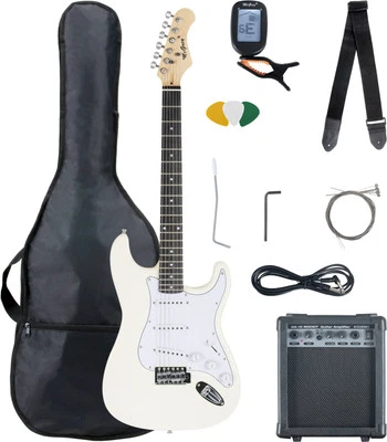 E-Gitarre Komplett Set Verstärker Stimmgerät Tuner Gigbag Tasche weiß white - Bild 1 von 4