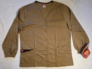 Dickies Medical Uniforms Women's Button Front Top Long Sleeve Medium Beige NWT - Picture 1 of 8