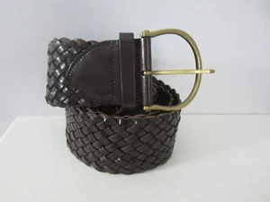 New Cole Haan Womens Medium Brown Leather Woven Belt Brass Buckle 34" -  40" - Picture 1 of 10