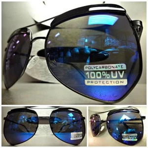 Men's or Women OVERSIZED VINTAGE RETRO Style SUN GLASSES Black Frame Blue Lens - Picture 1 of 1