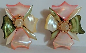 PENDIENTES LG CONCHA IMITACIÓN PERLA FLOR HOJAS CLIPBACKS JAPÓN - Imagen 1 de 3