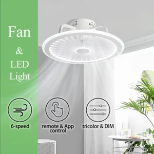 LED Ceiling Light with 6-Speed Reversible Fan Round Living Room Remote Control - Picture 1 of 12
