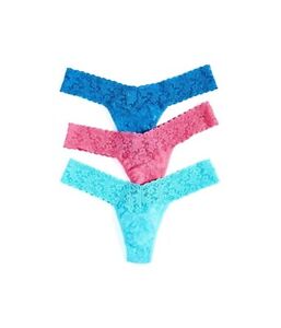 Hanky Panky PINK/AQUA/BLUE 3 Pack Signature Lace Low Rise Thongs, US One Size