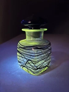 Antique Frederick Carder Steuben Glass Clear w/ Black Threading Vanity Bottle - Picture 1 of 22