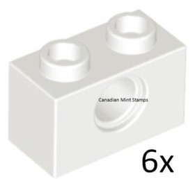 New Lego 6x White Technic, Brick 1 x 2 with Hole 3700