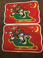 1994 Warners Bros Looney Tunes Christmas Theme/Sleigh Ride Placemats Lot Of 2