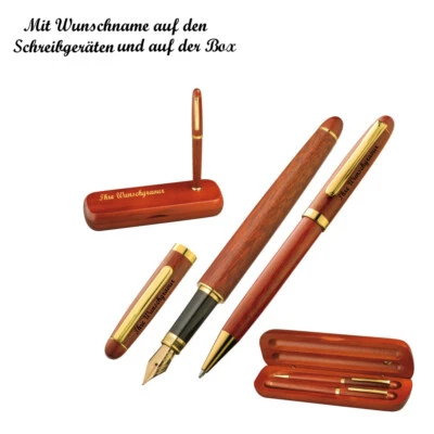 GRAVUR BY LIVEPAC-GESCHENKELT Holz-Schreibset mit Namensgravur - Füller und Kugelschreiber - Farbe braun