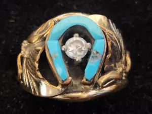 Anello da uomo vintage Navajo fatto a mano sterling e turchese con zirconi misura 8,5 o 9 - Foto 1 di 5