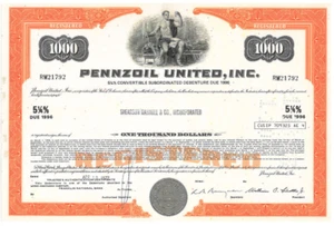 Pennzoil United, Inc. certificado de stock - Imagen 1 de 1