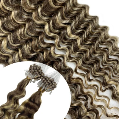 20" Micro loop Tip Body Wavy Curly Remy Human Hair Extensions Hair Extensions 1G - Image 1 of 4