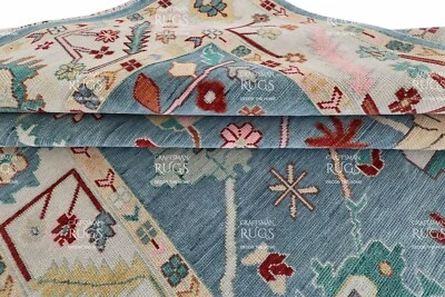 Oushak Hand Knotted Blue 4x6, 5x8, 6x9, 8x10, 9x12, 10x14, 12x15 Wool Area Rug - Image 1 of 4