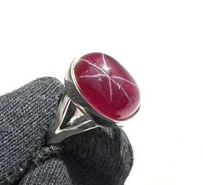Natural Oval Cut Red Star Ruby Ring For Men & Women Party Wear Ruby Jewelry - Image 1 of 4