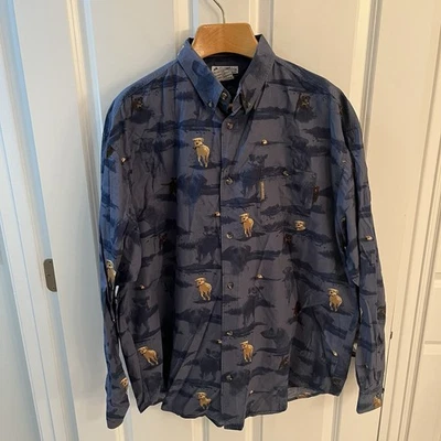 Columbia River Lodge Camisa Abotonada Hombres XL LS Azul Caza Perro Laboratorio Pato Foto 1 de 4