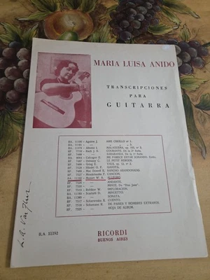 Maria Luisa Anido Allegro De Mozart Классическая Гитара Чрезвычайно Редкие Нотные Ноты - Изображение 1 из 2