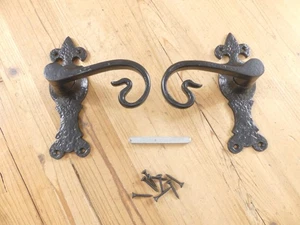 SET OF 2 HANDLES CAST IRON VICTORIAN BACKPLATES ORNATE DUMMY PAIR - Picture 1 of 11
