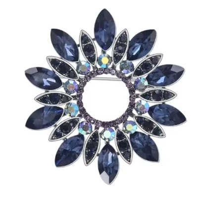 Роскошная брошь с синим цветком — хрустальная серебряная булавка на лацкан осень осень ювелирные изделия подарок - Изображение 1 из 4