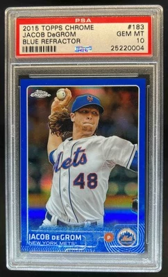 2015 Topps Chrome Jacob deGrom Blue Refractor #73/150 Mets PSA 10 - Image 1 of 2