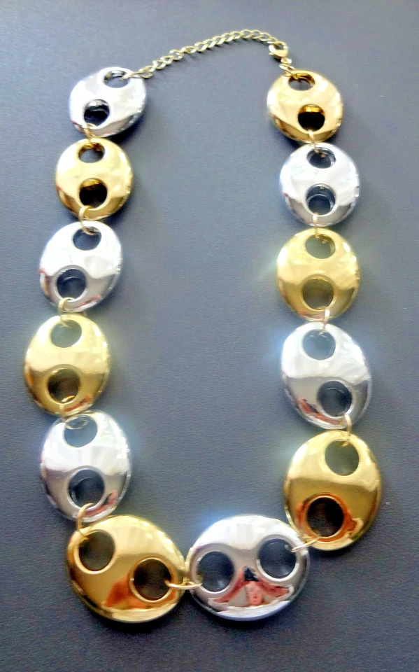Audaz Moda Tendencia Tono Dorado y Plata Nariz de Cerdo Café Frijol Náutico Enorme Collar Foto 1 de 4